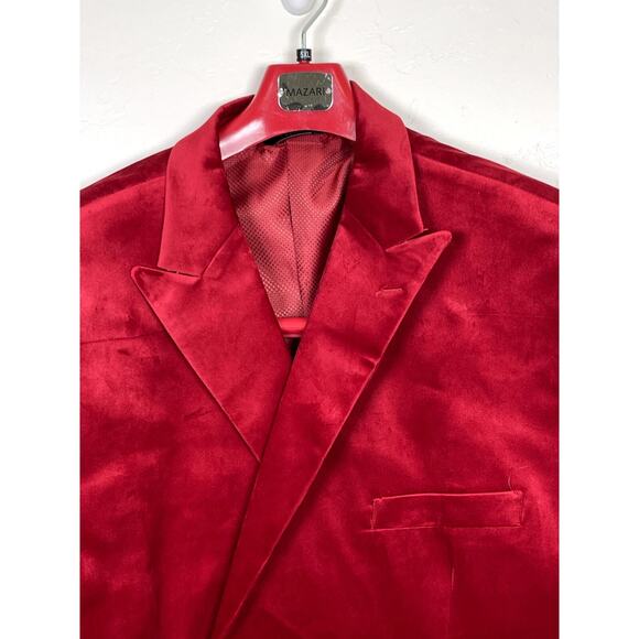 Mazari Men's Red Modern Fit Party S/C Fashion Velvet Sport Coat 1010 - 4XL - Picture 5 of 6